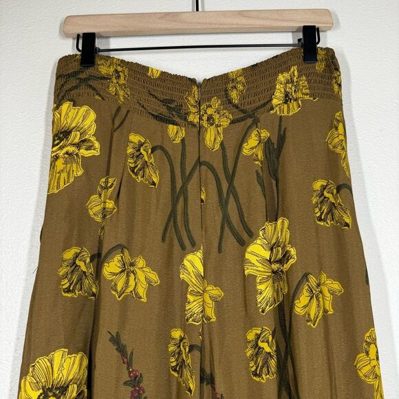 Anthropologie Maeve Terrace Wide Leg Floral Pants Brown Gold Women’s Size 8 - Picture 5 of 7